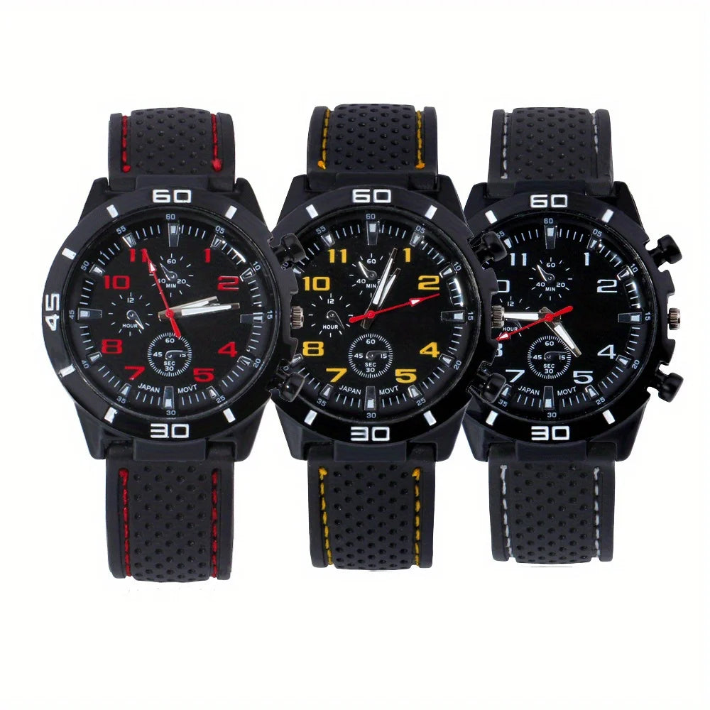 3pc/set Fashion Simple Mens Watch Analog silicone Male Watch Casual Men's Quartz Wrist Watch Ideal Choice for Thanksgiving Gifts