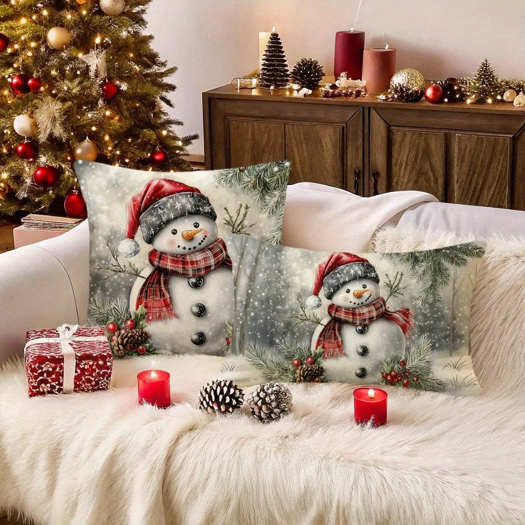 Snowman-Printed Christmas Pillowcases: Festive Decor for Your Holiday Home Sofa cushion cover, New Year home decoration
