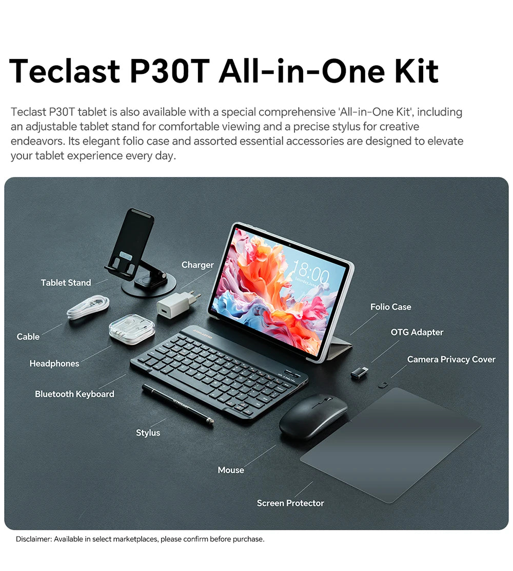 Teclast P30T Set 10.1" Tablet Android 14 T606 8-core Max 12GB RAM 128GB ROM 6000mAh Keyboard/Case/Mouse/Stylus/Headphone/Stand