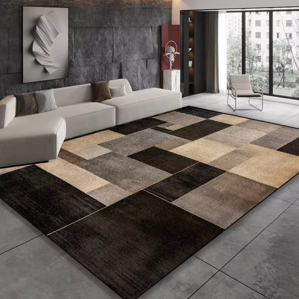 Timeless Black Brown Geometry Carpet for Living Room Decor Bedroom Bedside Soft Floor Mat Home Sofa Coffee Table Nonslip Rugs