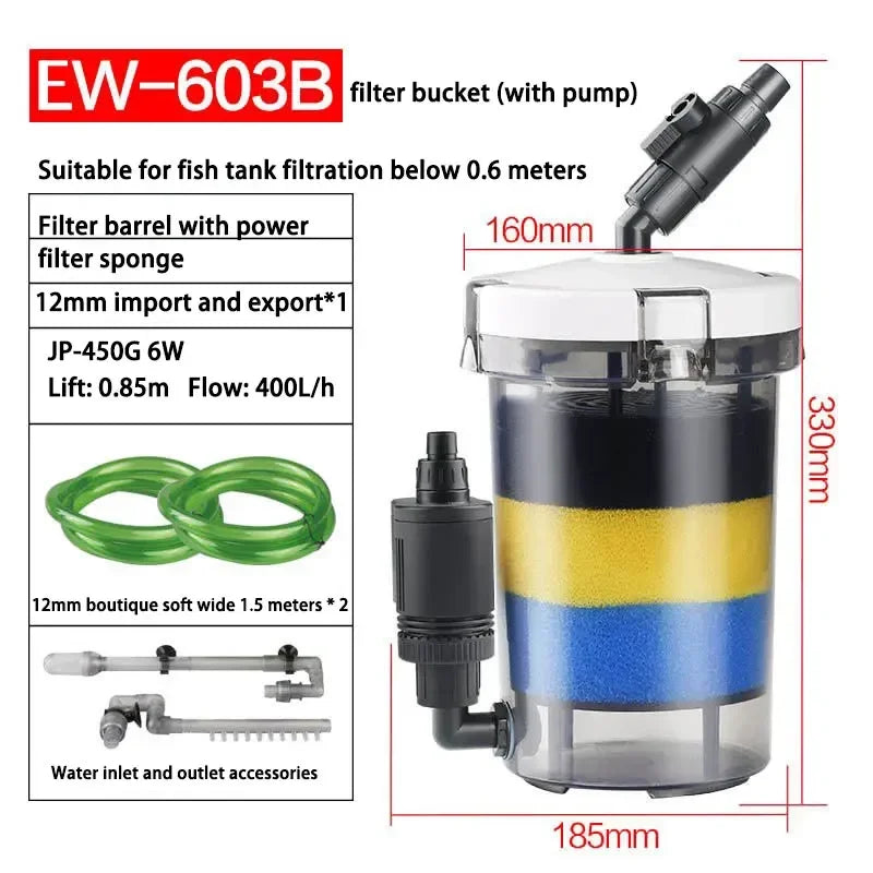 SUNSUN Outside Filter Barrel Silent Filter Barrel Aquarium Filter Pump Fish tank External Filter Fish Tank Accessories HW-602B