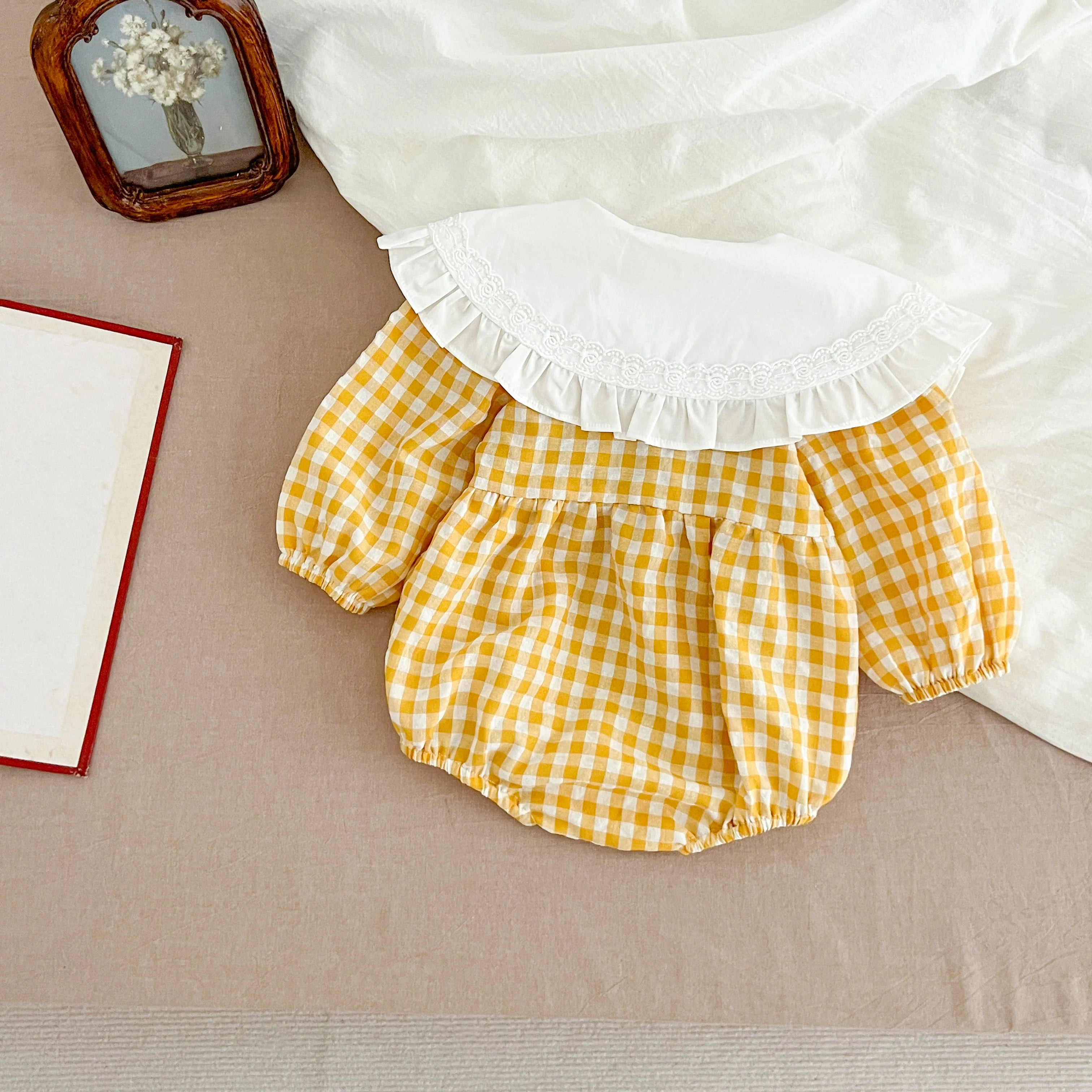 Christmas Infant Baby Girl Romper Autumn Winter Newborn Baby Girl Children Clothes Red Plaid Lapel Long Sleeved Newborn Romper