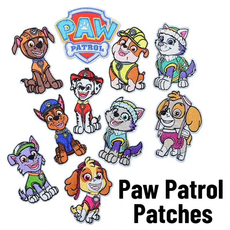 Paw Patrol Cartoon Dogs Patches for Clothing Cute Self-Adhesive Patch Iron on Embroidery Patches on Clothes Applique Fabrics