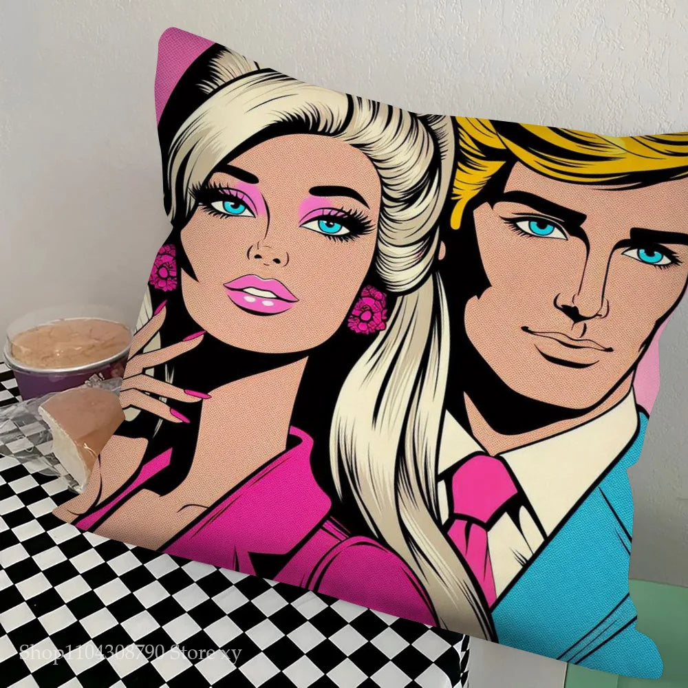 1pc Colorful Pop Art Canvas Comic Woman Pillow Case Square Bedroom Sofa Leisure Comfort Cushion Car Living Room Home Decoration