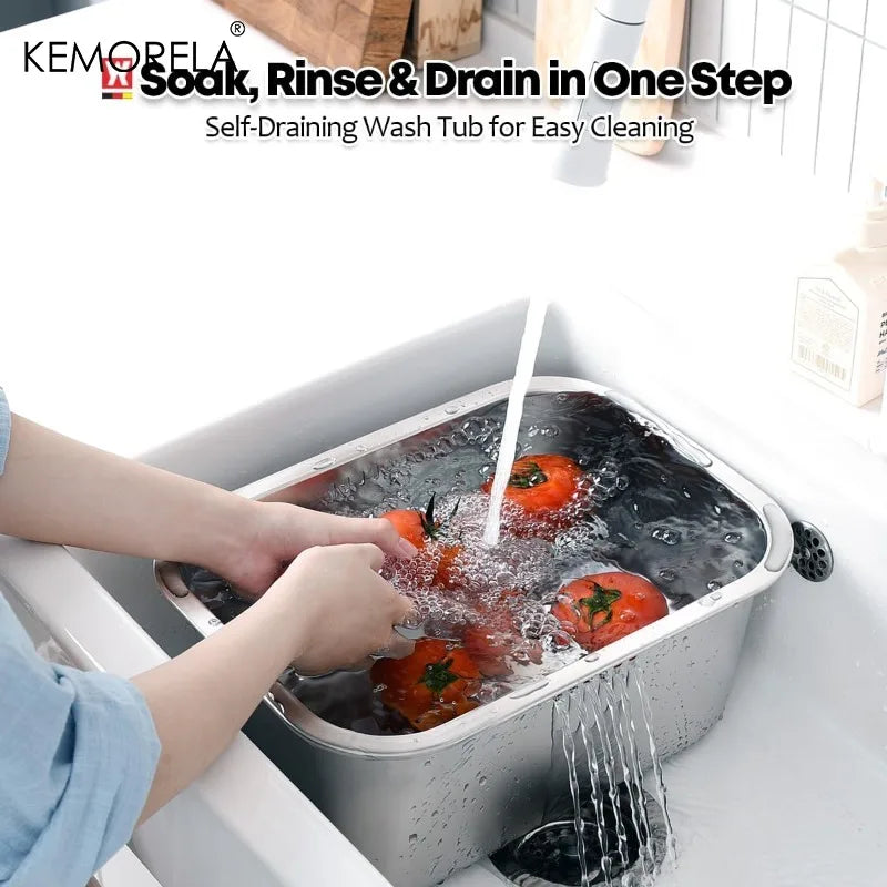 Portable Washing-up Bowl 10L Large Stainless Steel Dishpan, Multipurpose Kitchen Sink Bowl Dish Tub Vegetable Washing Basin