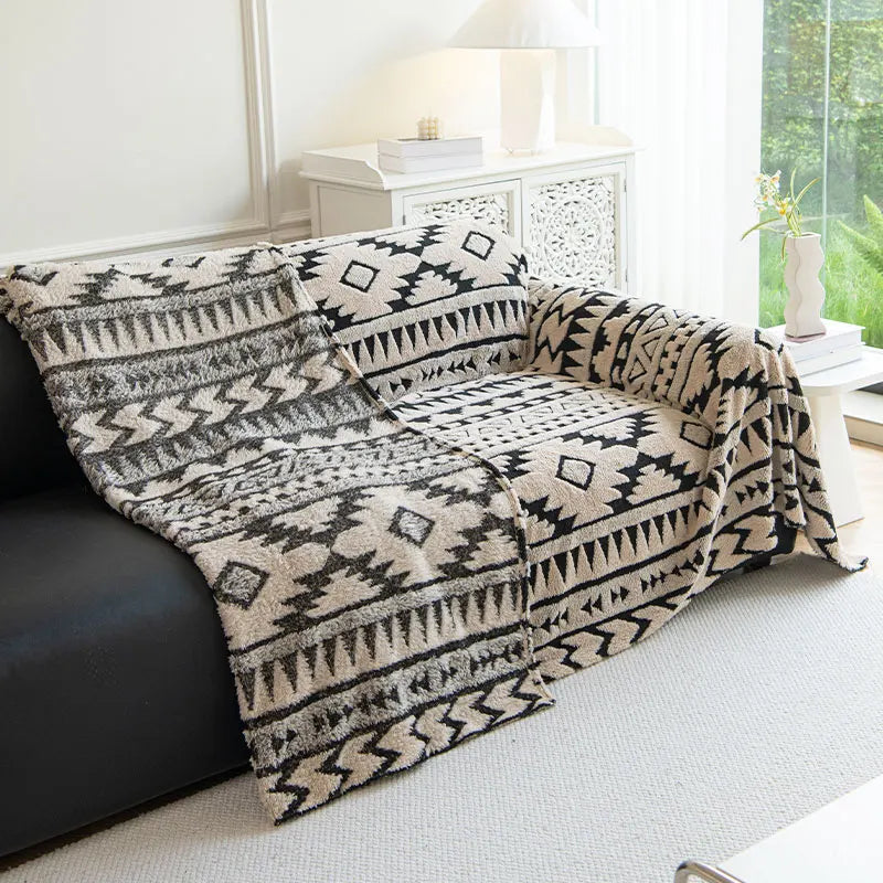 1PC-Bohemian style sofa towel, cushion, armrest, backrest integrated sofa cover, simple two-color sofa towel
