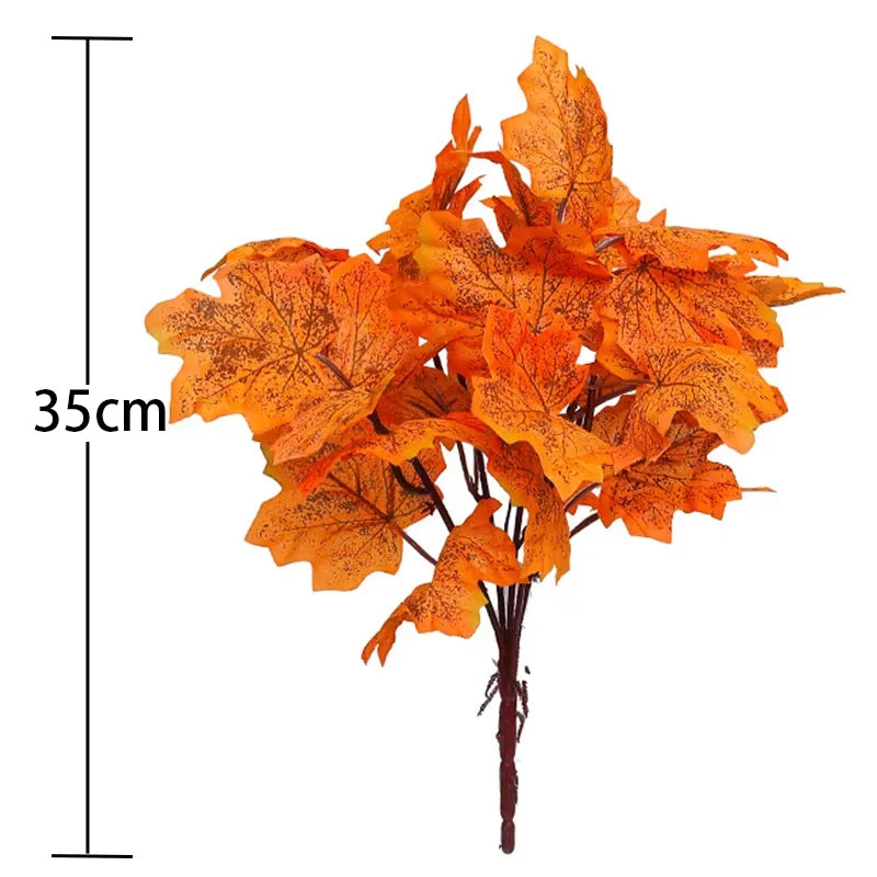 35cm Autumn Artificial Maple Leaves Bouquet Silk Plants Branch for Halloween Thanksgiving Day Fireplace Festival Home Fall Decor