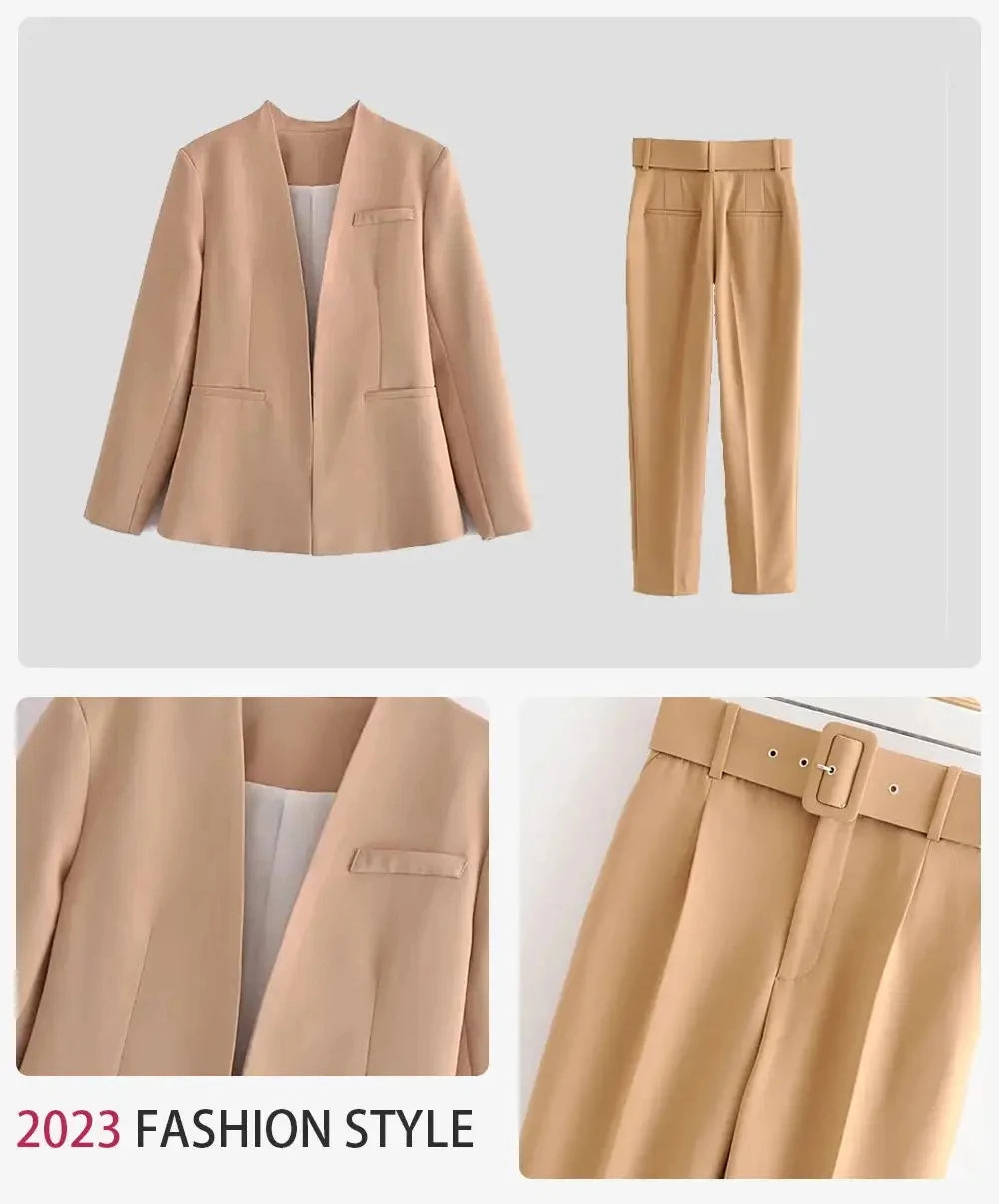 Ensemble 2 pièces pantalon taille haute et veste de bureau