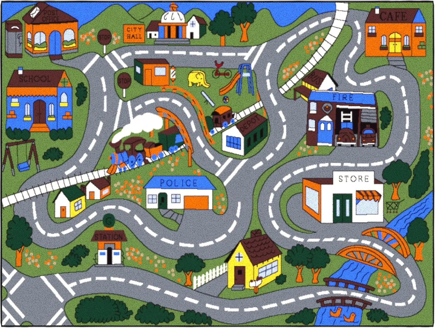 Cartoon Traffic Route Map Rug Children's Play Mat Living Room Kid's Bedroom Floor Rug Cartoon Road Play Mat Soft Tatami Carpets