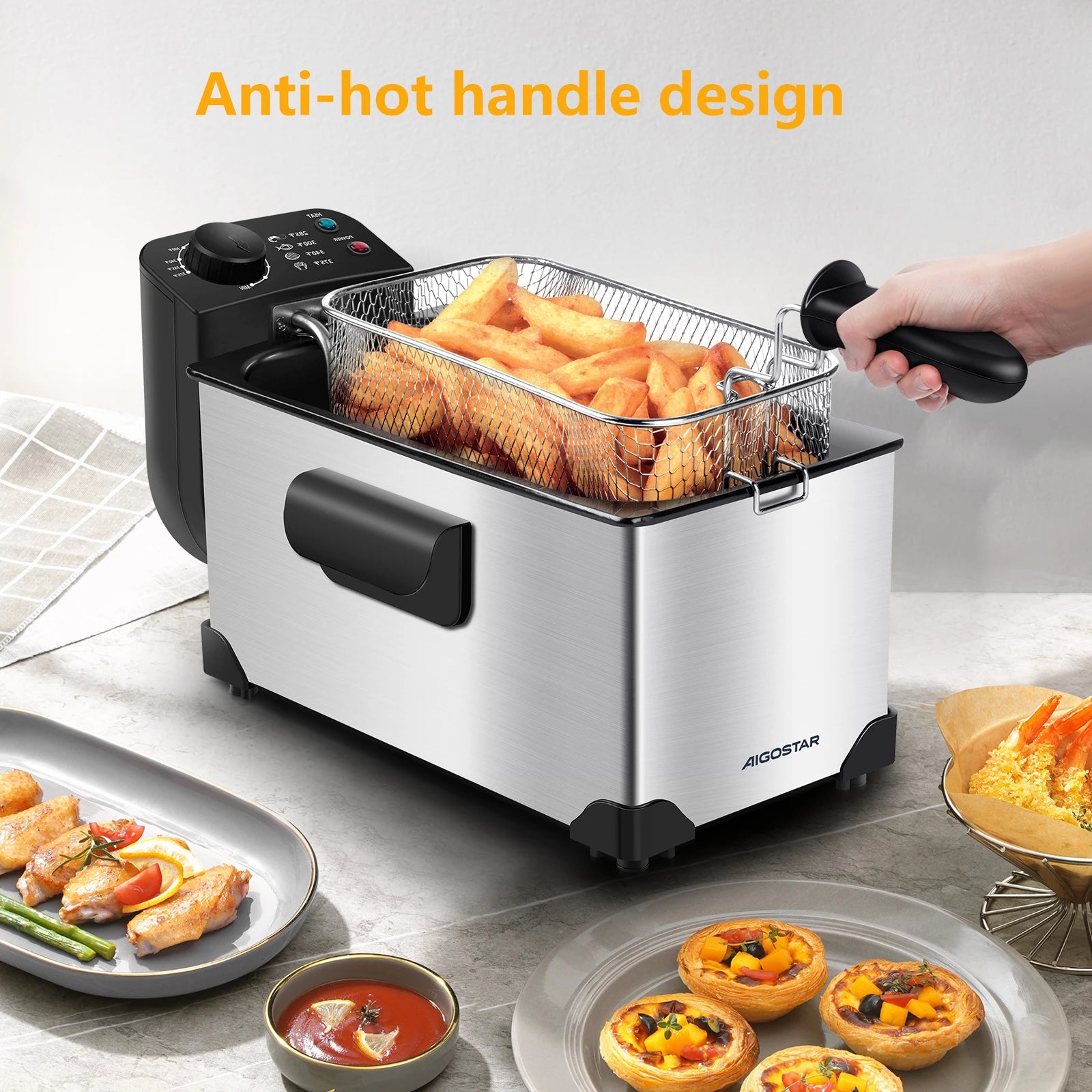 Aigostar Fryer 2200Watts, 3 Litre Capacity with Window, Temperature Control, Removable Oil Bowl