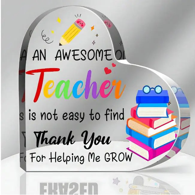 1PC transparent heart-shaped acrylic plaque, Thanksgiving teacher gift, graduation teacher gift, desktop decoration ornament