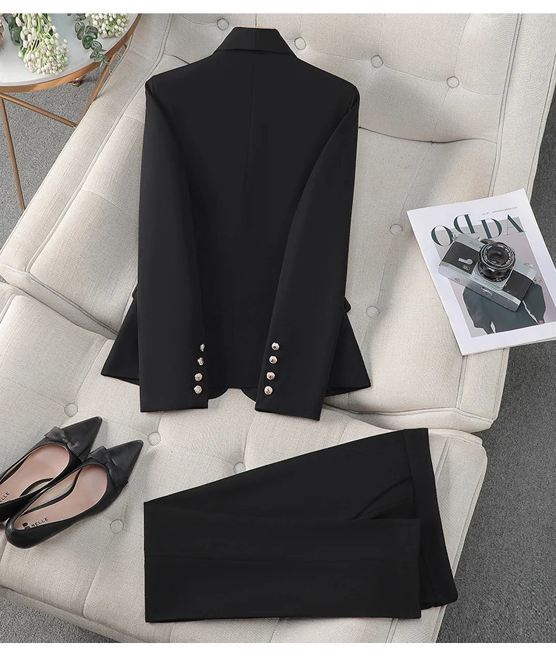 NAVIU Female Uniform Business Suits With Pants Elegant Office Blazer Set For Women Work Wear Pants Suit Claret Red Green Black