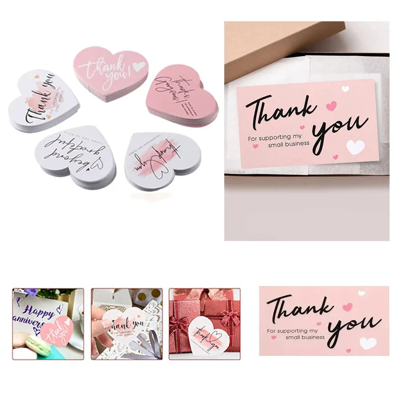 50 Pieces Pink Heart Shaped Appreciation Cards Bulk Business Thank You Gift Tags Party Wedding Favors Craft Supplies 5 Designs