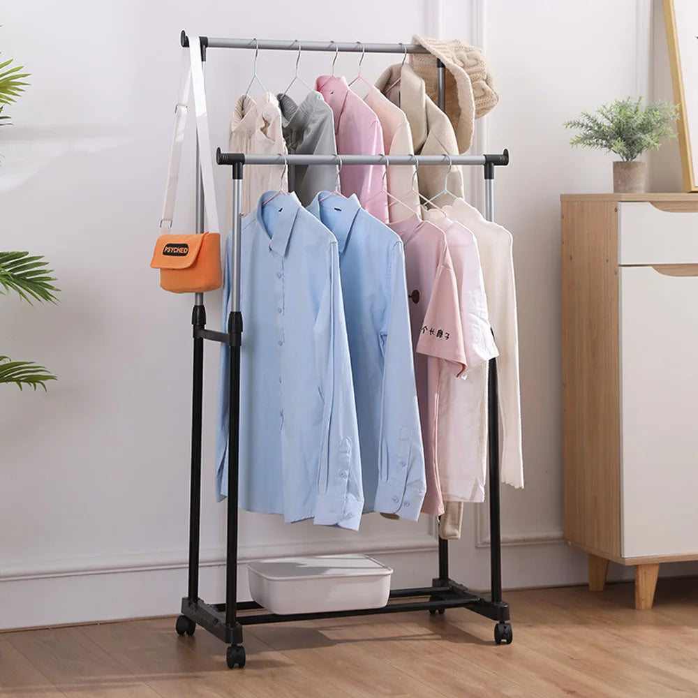 75X42X150cm Clothes Rack Wheeled Clothes drying rack Height adjustable Storage Rack Movable Coat Rack Floor Clothes Hangers