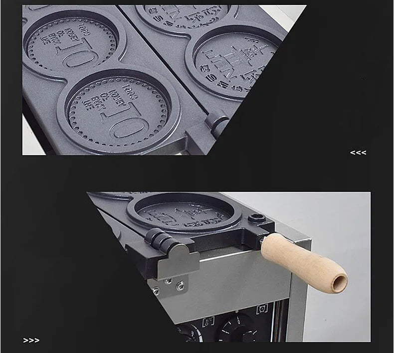 XEOLEO Commerical 4PCS Korean Coin Waffle Maker 3000W Non-stick Coating Gold Coin Bread Waffle Making Maker Electric/Gas
