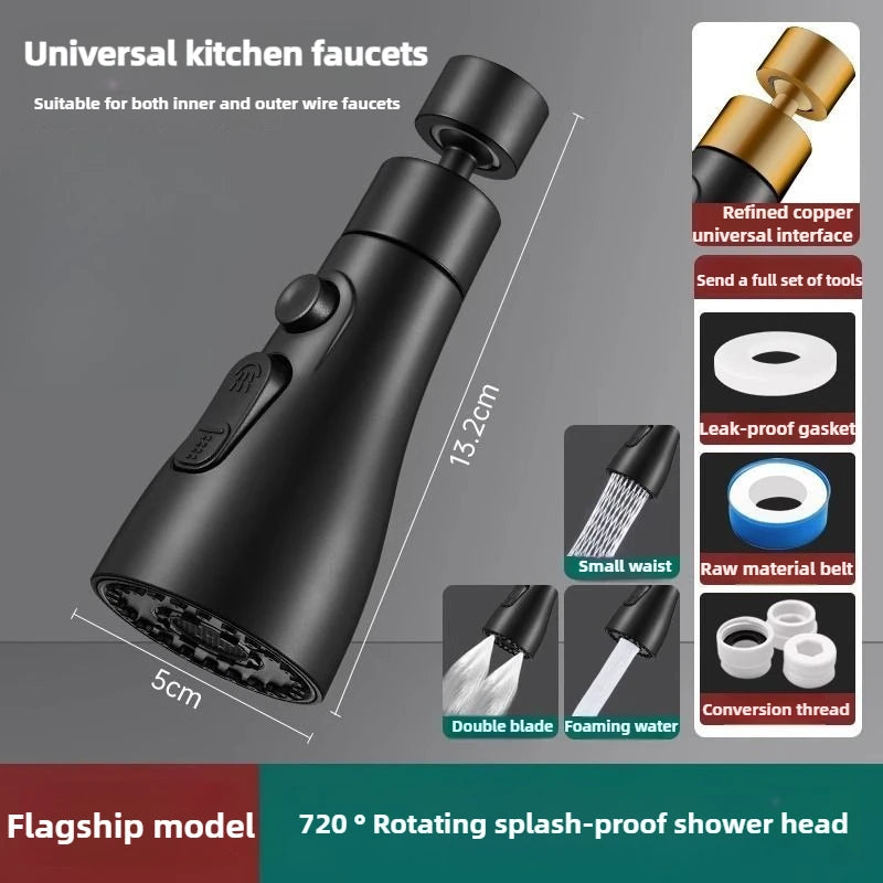 360° Rotating Kitchen Faucet Slim Waist Pressurized Anti-Splash Extended Filter Foam Universal Faucet Head Sprayer for Kitchen