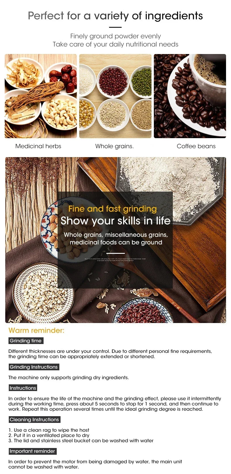 Mini Electric Grinder 300ml Ultrafine Pulverizer for Baby Food Coffee Spice Pepper Grain Mill with 2/4 Blades for Household Use