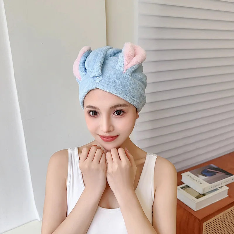 Dry Hair Hat Children Coral Velvet Cartoon Shower Cap Rabbit Ear Dry Hair Hat Wholesale Adult Female Dry Hair Towel