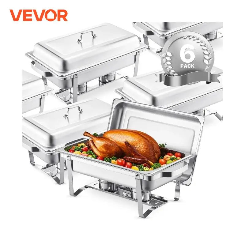 VEVOR 8 Qt 4/6 Pack Chafing Dish Buffet Set Stainless Steel Chafer Rectangle Catering Warmer Server with Lid Water Pan for party