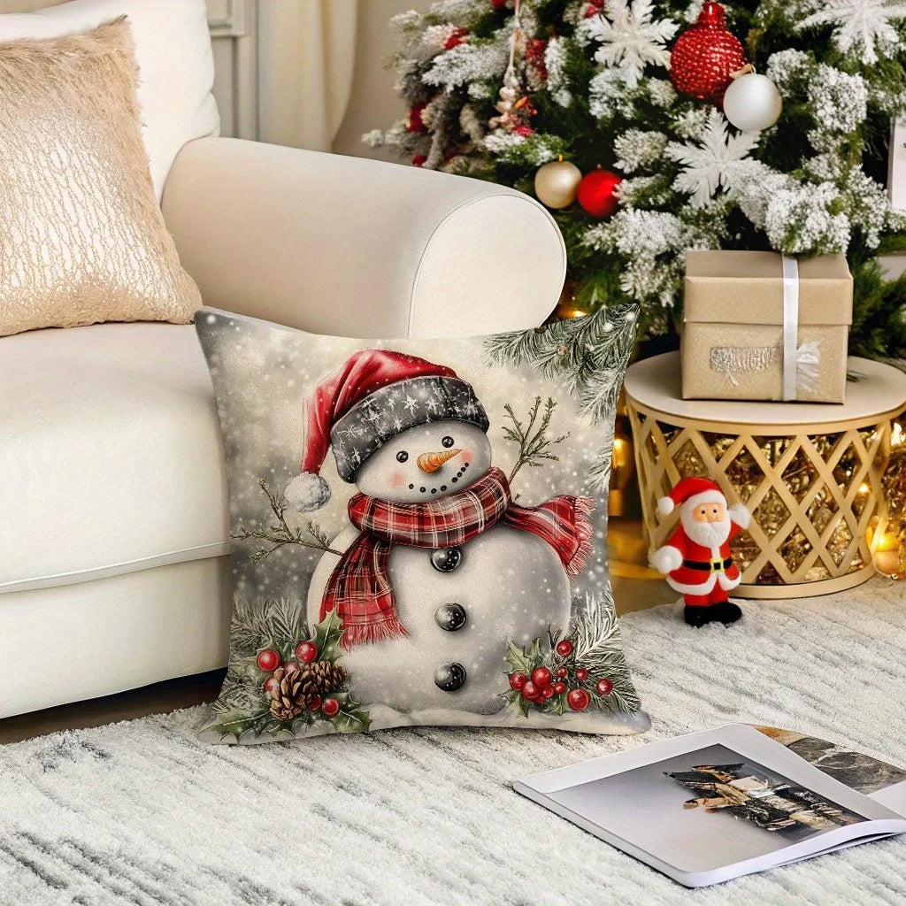 Snowman-Printed Christmas Pillowcases: Festive Decor for Your Holiday Home Sofa cushion cover, New Year home decoration