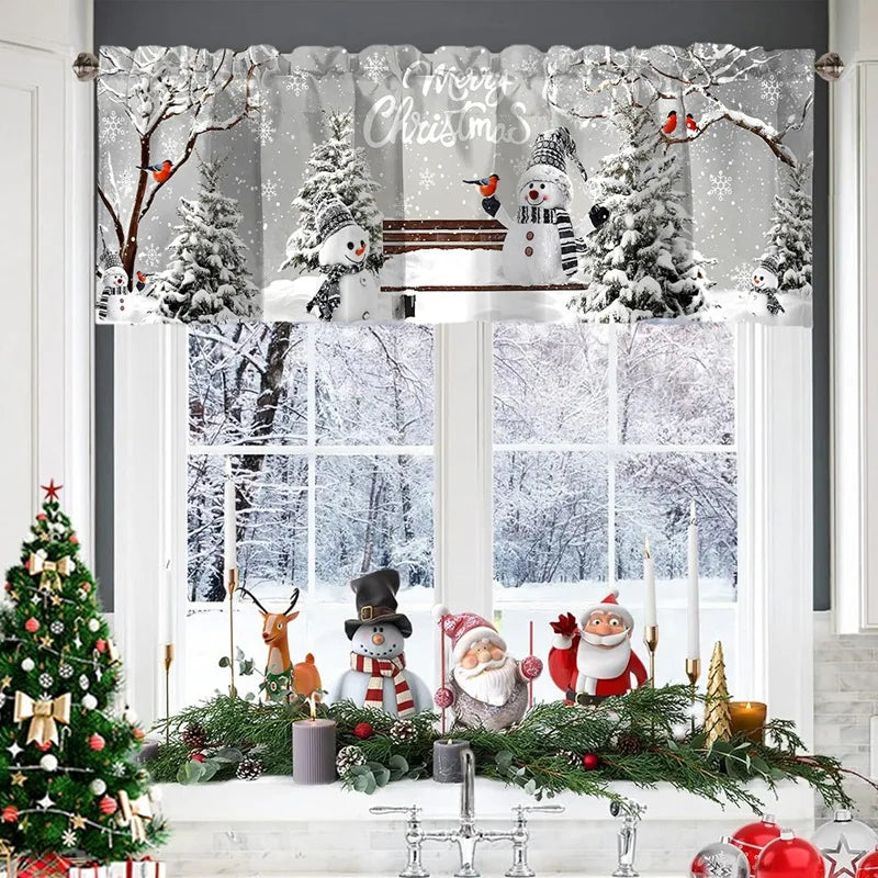 Christmas Short Curtains Valances Windows Treatments for Kitchen Bathroom Christmas Decorations for Home 2025 Xmas Ornaments