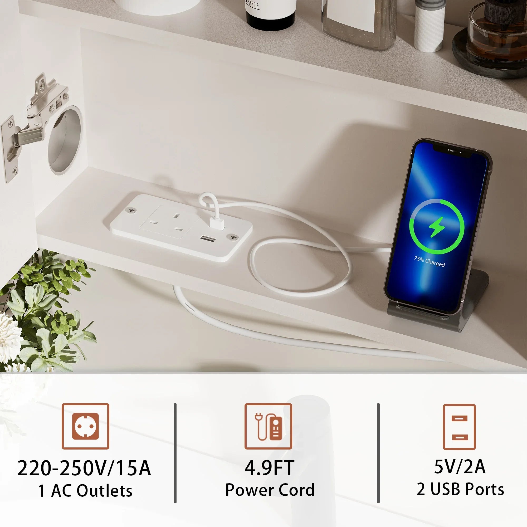 3-colour memory defogger, dimmer mode, LED bathroom mirror, wall-mounted bathroom cabinet, medicine cabinet with adjustable shelf.