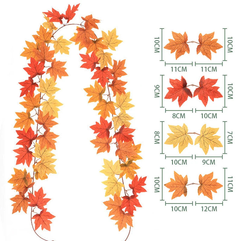 200cm Artificial Vines Red Autumn Maple Leaves Fake Garland For Home Christmas Halloween Thanksgiving Party Fireplace Fall Decor