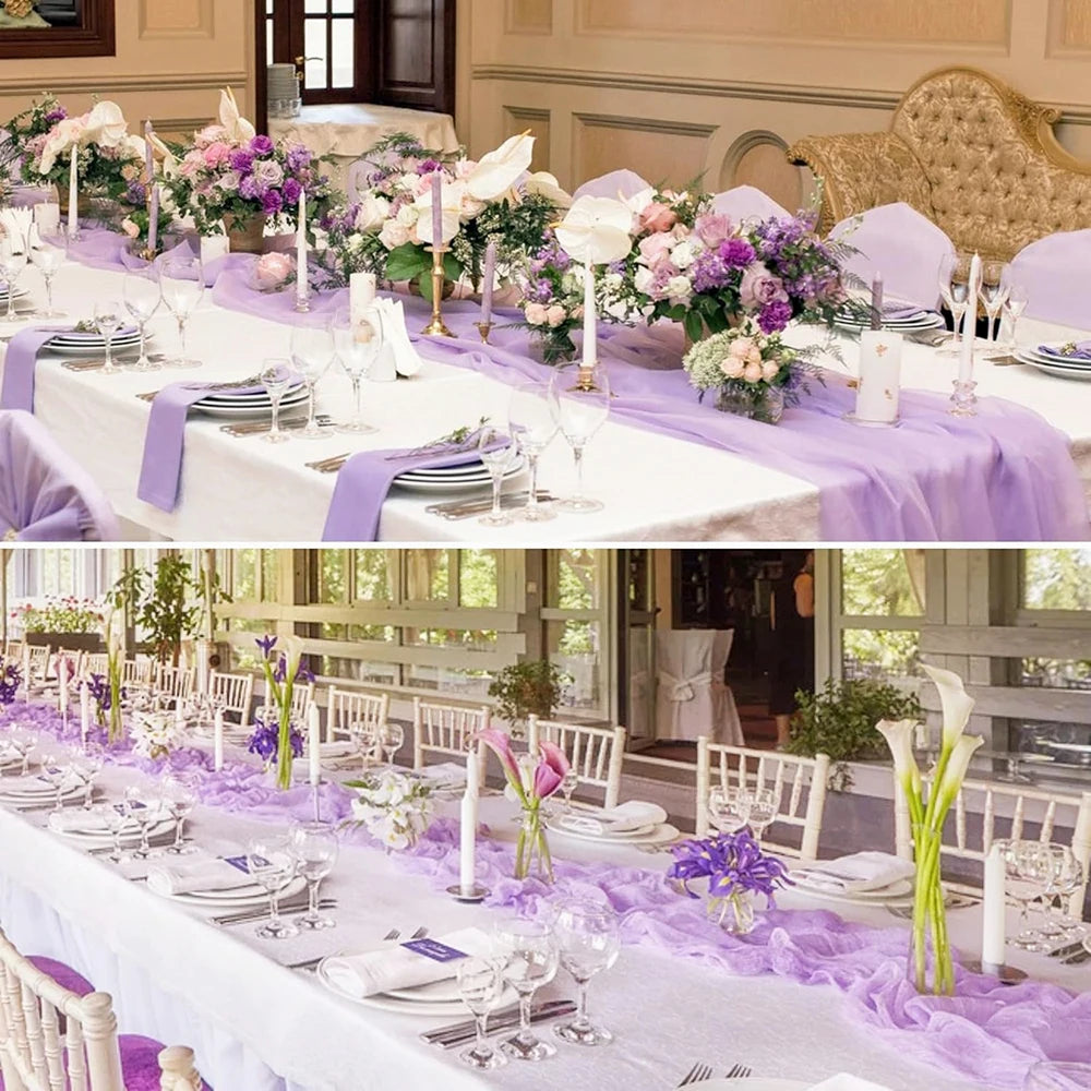 Lilac Purple Cheesecloth Table Runner Boho Rustic Gauze Lavender Purple Table Runner Wedding Bridal Shower Birthday Decoration