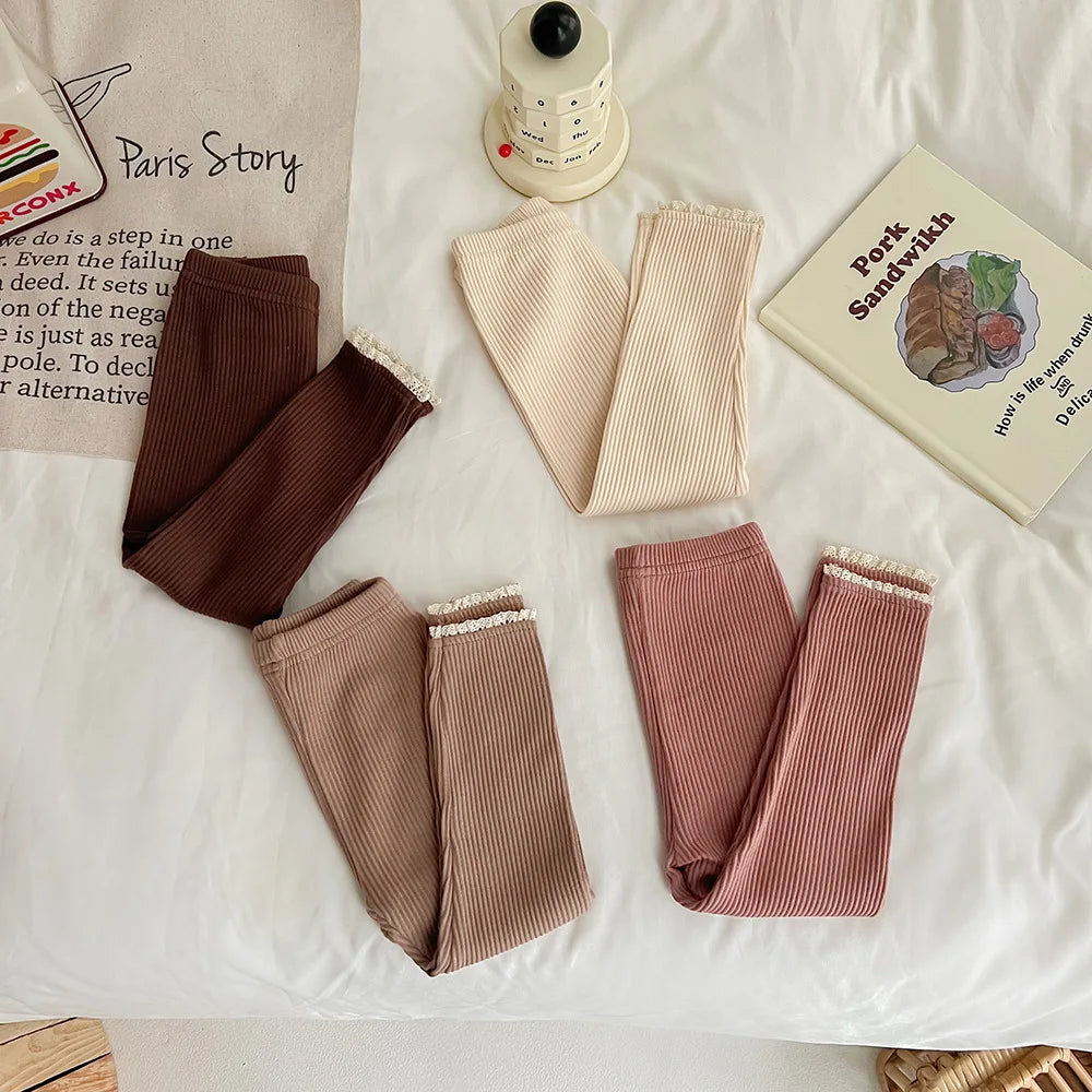 Milancel Skinny Lace Elastic Toddler Baby Girl Leggings With Lace Direcoted Basic Outwear Pants For 0-3Y