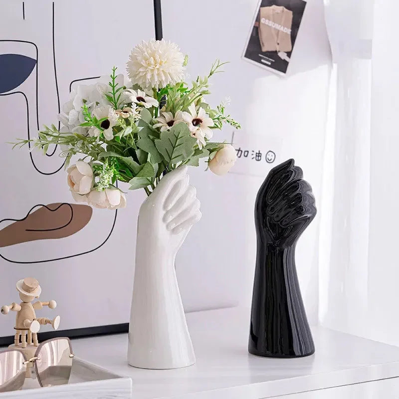 Ceramics Vase Hand Vase Flowers Arrangement Modern Home Office Decor Creative Plant Flower Vase Desktop Decoration Ornaments