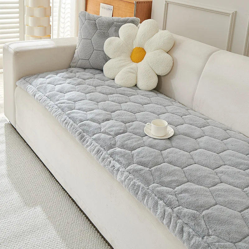 Nordic Thick Faux Mink Fur Sofa Cushion Autumn/winter Pet Friendly Non-Slip Sofa Cover Soft Furniture Protector for Living Room