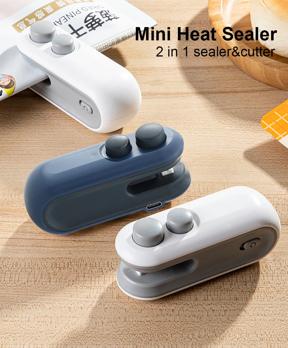 Handheld Bag Sealer Mini Heat Vacuum Food Sealer with Cutter and Magnet 2 in 1 Bag Sealer for Plastic Bags Snacks Food Storage
