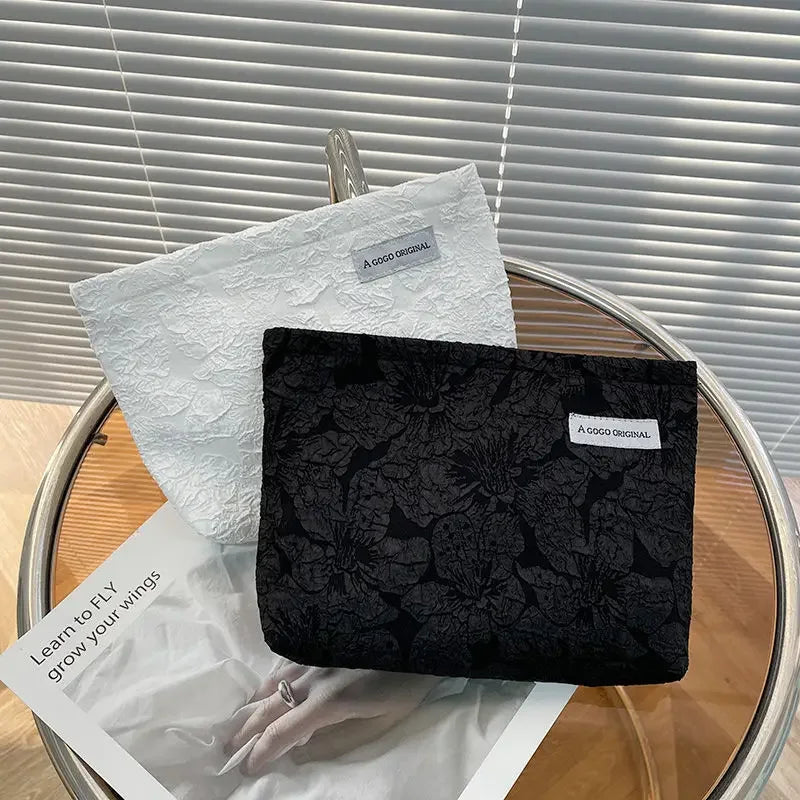 Cosmetic Bag Women Floral Makeup Case Organizer Korean Embroidery Cosmetic Pouch Travel Toiletry Bag Corduroy Canvas Beauty Case