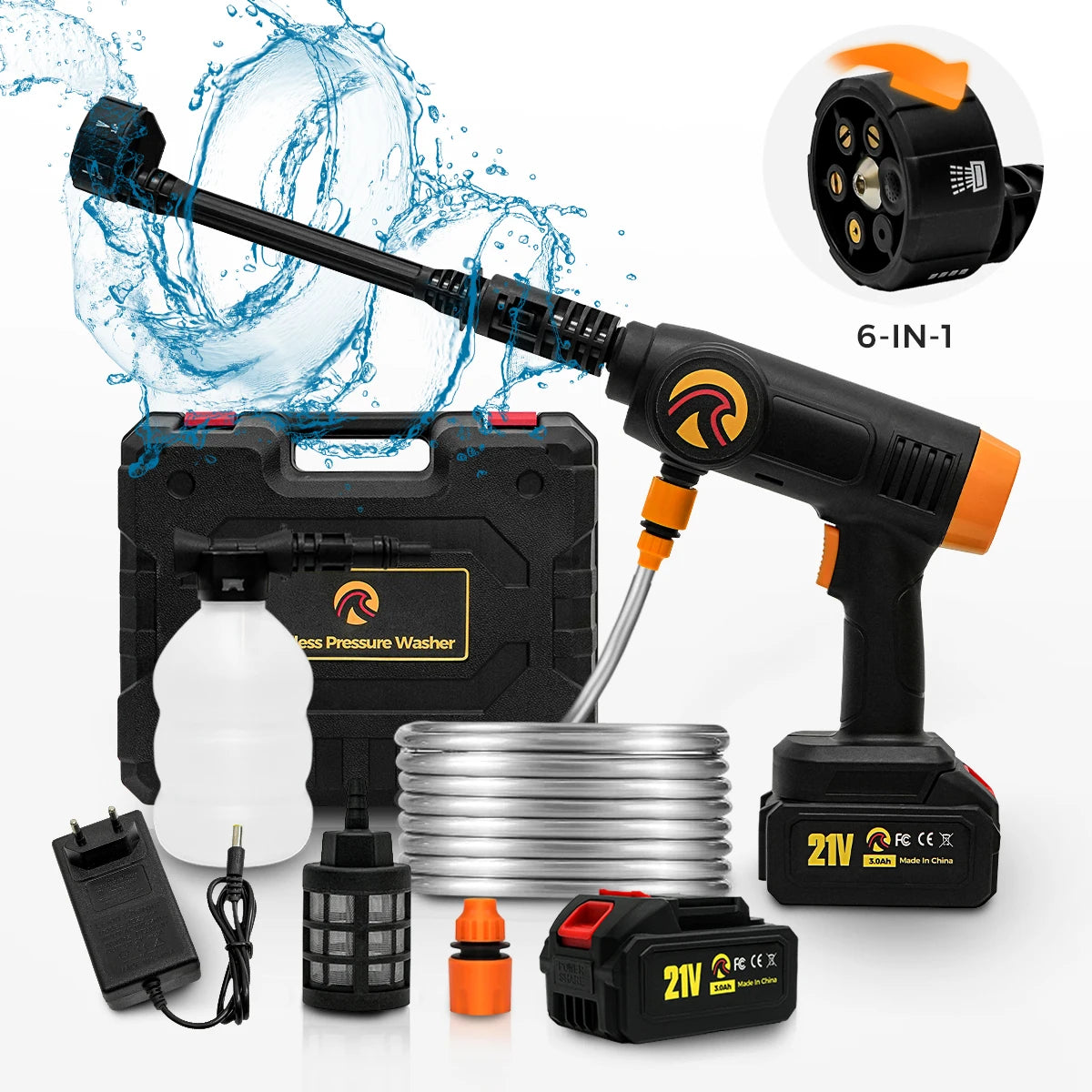 40Bar 3500W Brushed Electric High Pressure Washer 6-in-1 Car Washing Garden Water Spray Gun For Makita 21V Battery