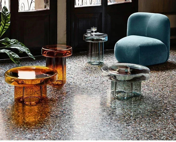 Verre Transparent café moderne rond chevet nordique pétale côté salon meubles créatifs Table ronde