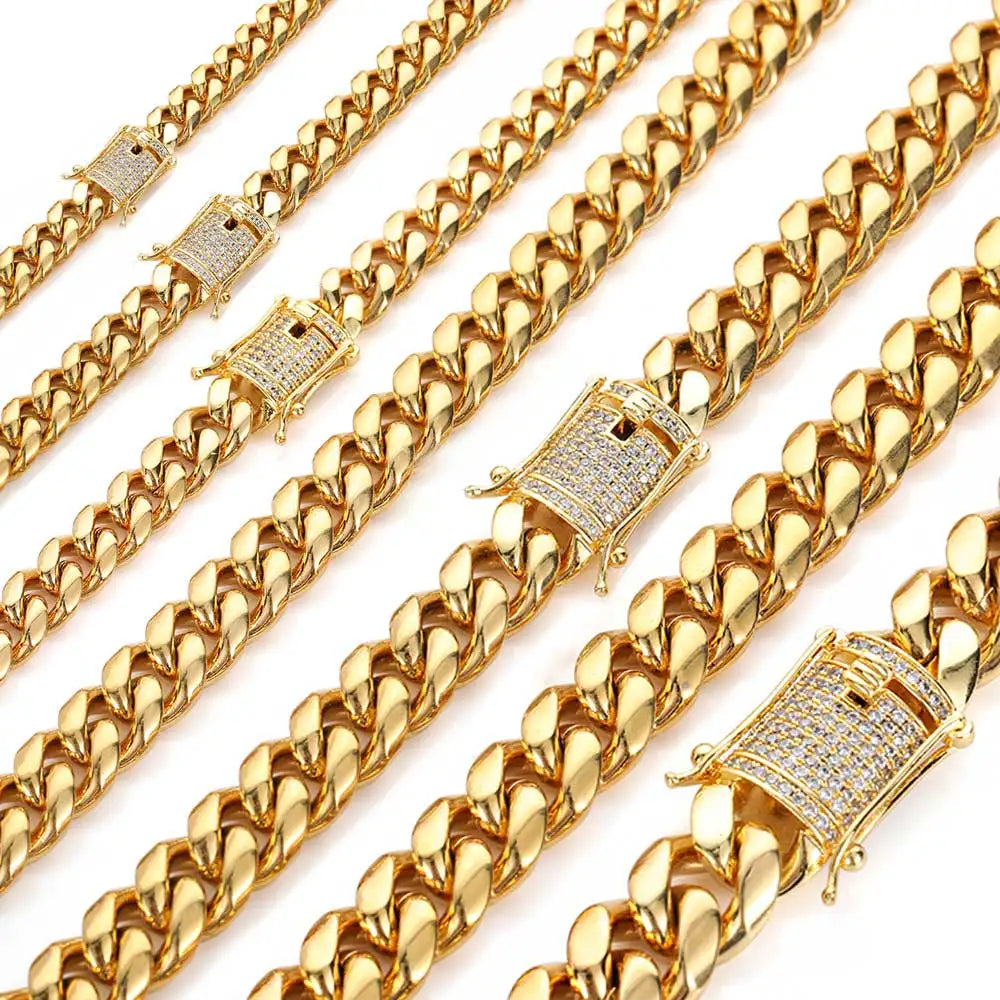 6-16mm Iced Clasp Cuban Link Chain Miami Stainless Steel Necklace Hip Hop Jewelry Gift for Men Women