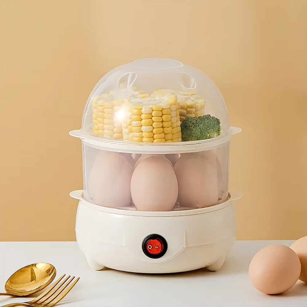 Mini Egg Boiler 1 or 2 Layers Electric Egg Cooker Automatic Power-Off Egg Steamer Kitchen Steamed Breakfast Cooking Appliances