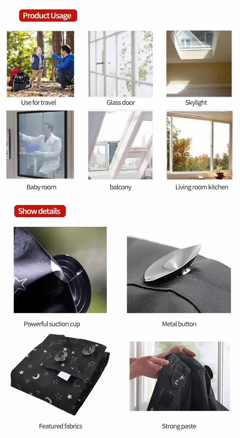 Custom-madePortable Window Blackout Curtain Shade with Suction Cups Travel, Kids, and Baby Nursery 50" x 78" Moon &amp; Stars 1 Pack