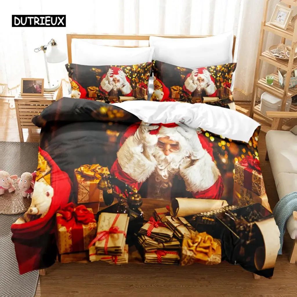 Christmas Snow Cartoon Gift Deer Bedding Set, Christmas Duvet Cover Set, Comfortable Breathable Duvet Cover, Christmas Xmas Gift