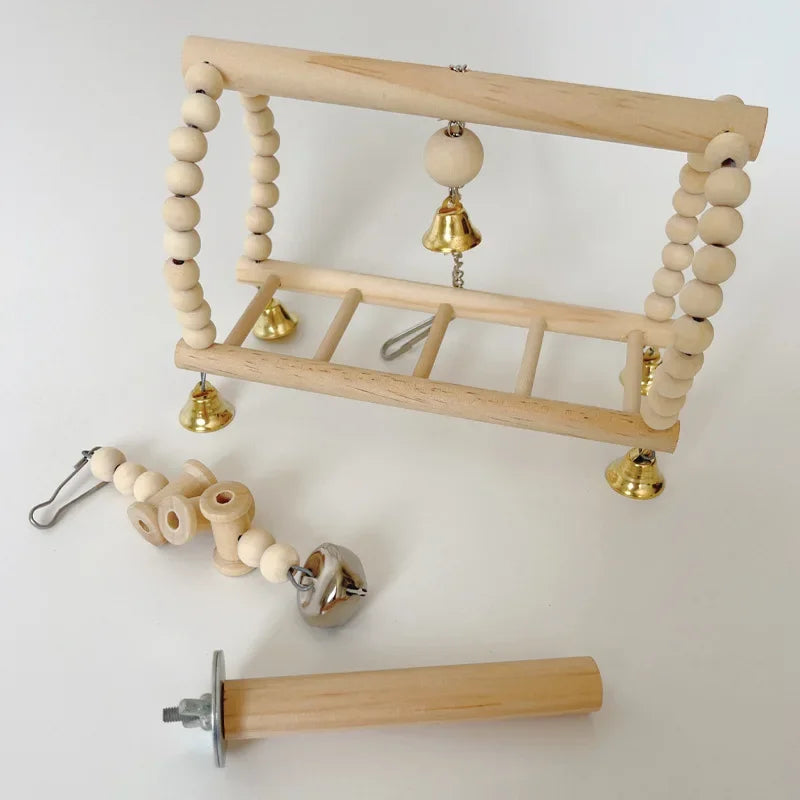 Wooden Parrot Bird Toys - Swing Ball Bell Durable Chewable Pet Bird Training Toy for Parrots Standing Juguetes Para Pájaros