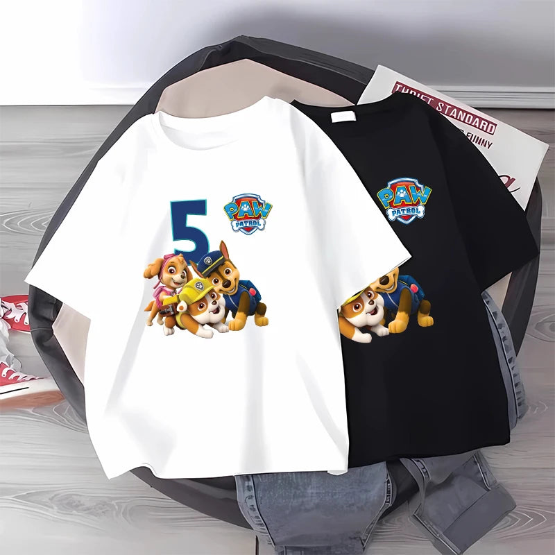 PAW Patrol Children Short Sleeve T-shirt Cartoon Birthday Digital Print Pullover Boys Girls Summer Casual Breathable Tops Gifts