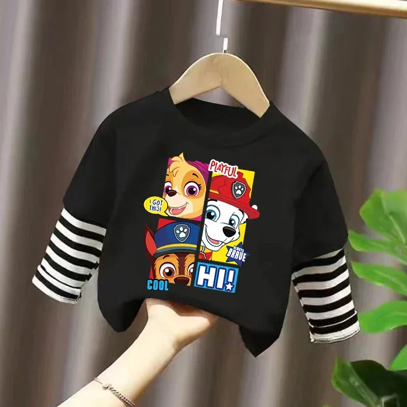 PAW Patrol T-shirt Cute Cartoon Print Long Sleeve Round Neck Kawaii Cotton Boys Girls Clothes Fashion Hip Hop Children Clothing