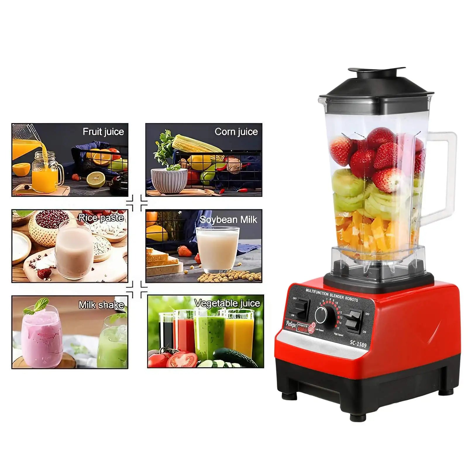 2000W Commercial Blender | Heavy Duty Food Processor & Ice Crush Mixer | High Power Juicer Stationary BPA-Free for Kitchen