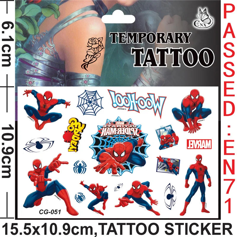 Anime Spider Stickers Kawaii Spiderman DIY Tattoo Stickers Cartoon Tattoo Stickers Decoration Children Gifts