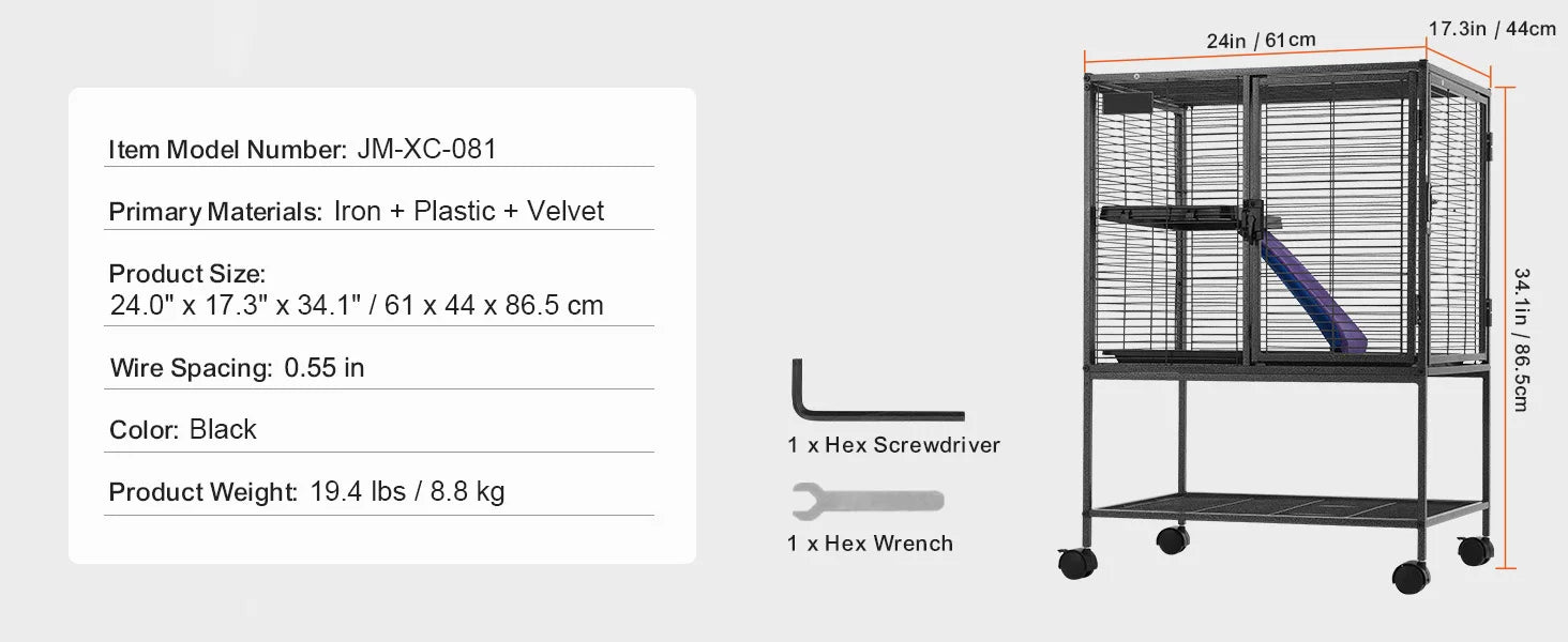 SucceBuy 64.6" Rolling Metal Ferret Cage Large 4-Tier Critter Nation Cage Small Animal Cage for Rats Hamster Guinea Chinchilla