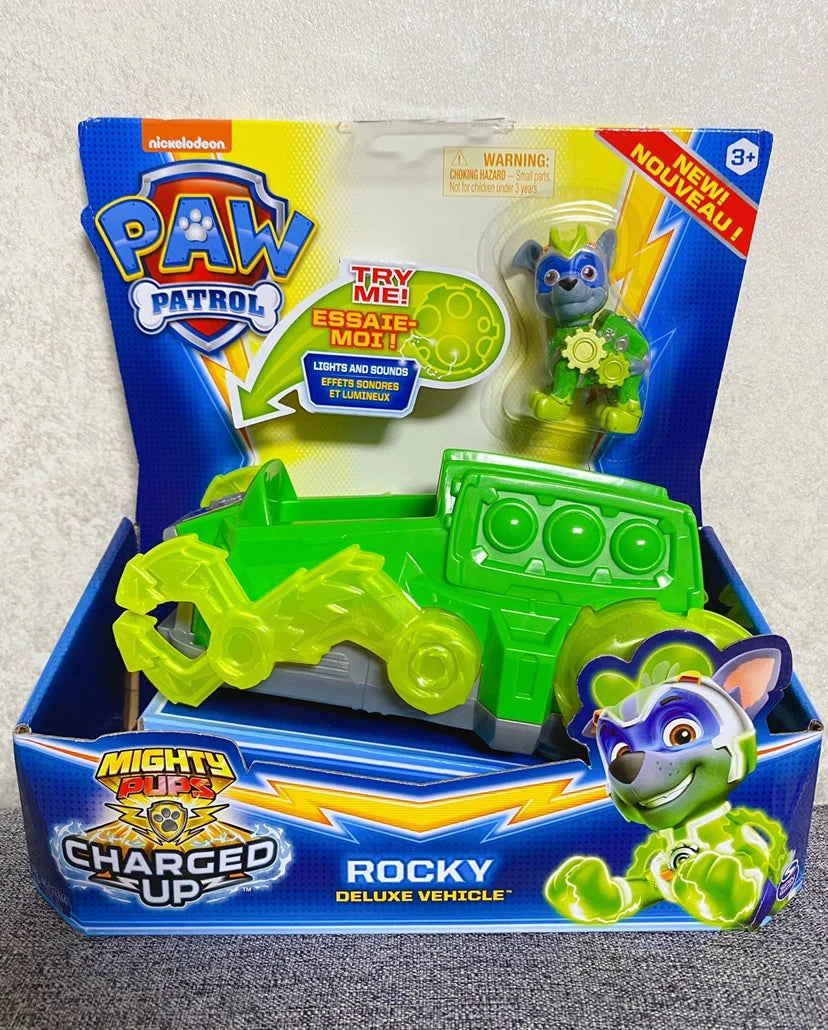 Genuine New Paw Patrol Mighty Pups Charged Up Rubble Marshall Chase Deluxe Vehicle with Lights and Sounds Children's Toy Car Boy