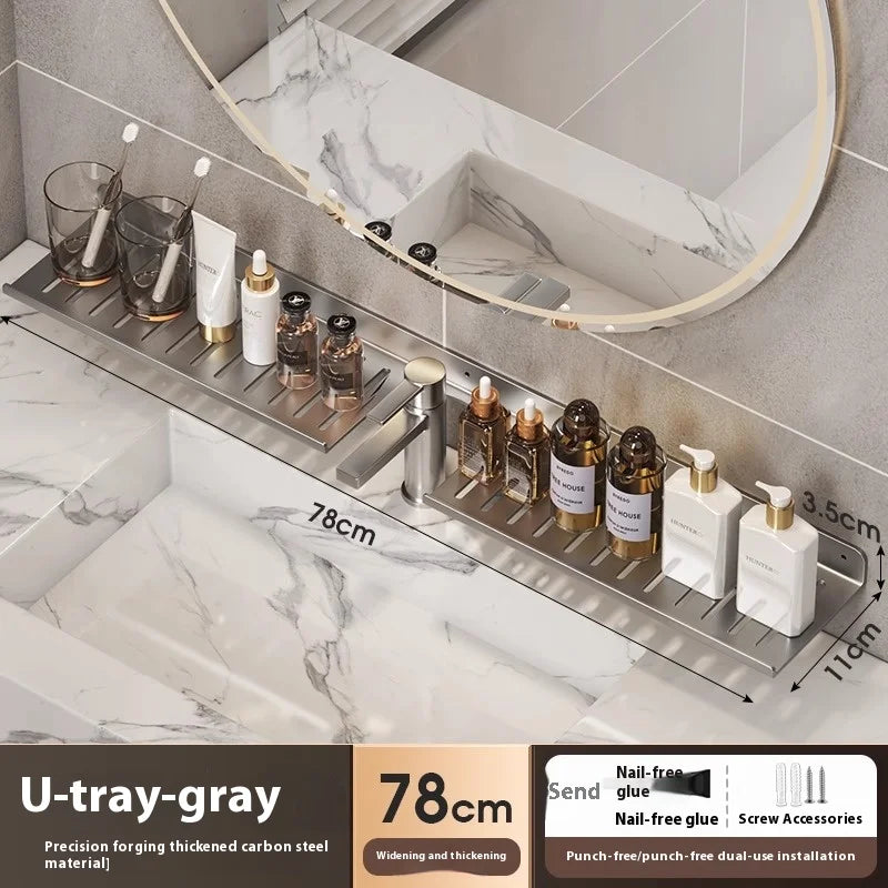 Kitchen and bathroom storage rack, washbasin rack, suction cup mirror, front rack, bathroom sink, faucet, wall mounted