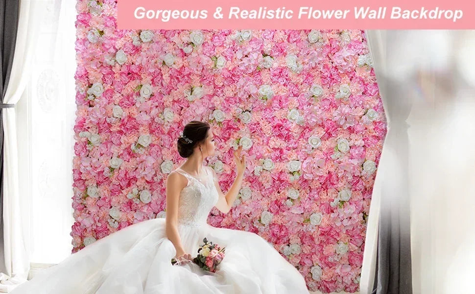 12PCS Artificial Flowers Roses Wall Panel 3D Flower Backdrop Faux Roses for Wall Party Wedding Bridal Shower Outdoor Decoration