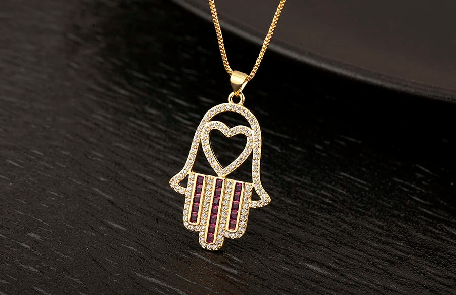 قلادة على شكل قلب/نجمة من الكريستال التركي من AIBEF قلادة على شكل كف يد وحمة من النحاس والزركون مجوهرات للنساء كهدية للبيع بالجملة مع شحن مباشر