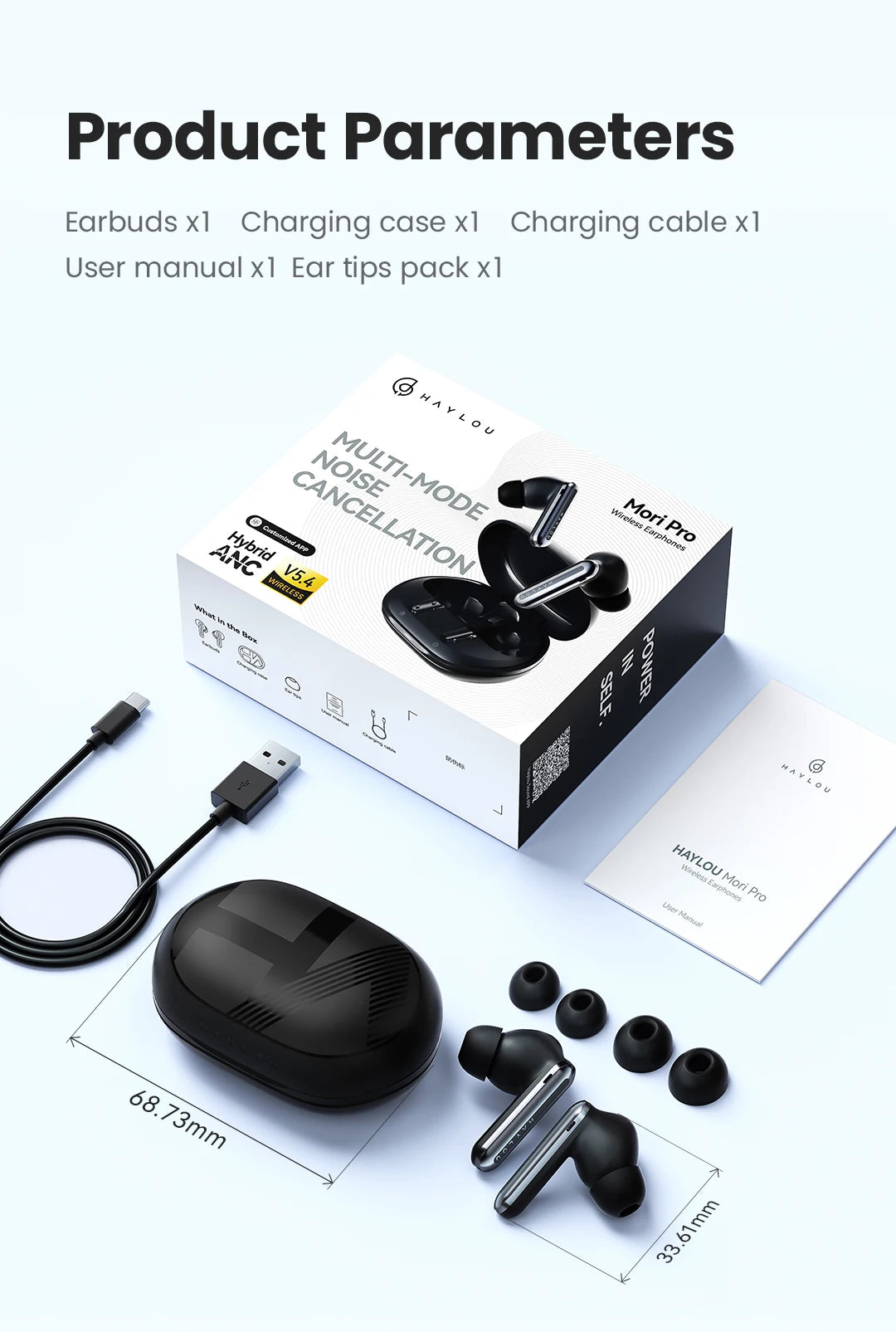 HAYLOU Mori Pro Bluetooth 5.4 Earphones -43dB ANC Active Noise Cancellation Earbuds 6 Mic Wireless Headphones 35H Battery Life